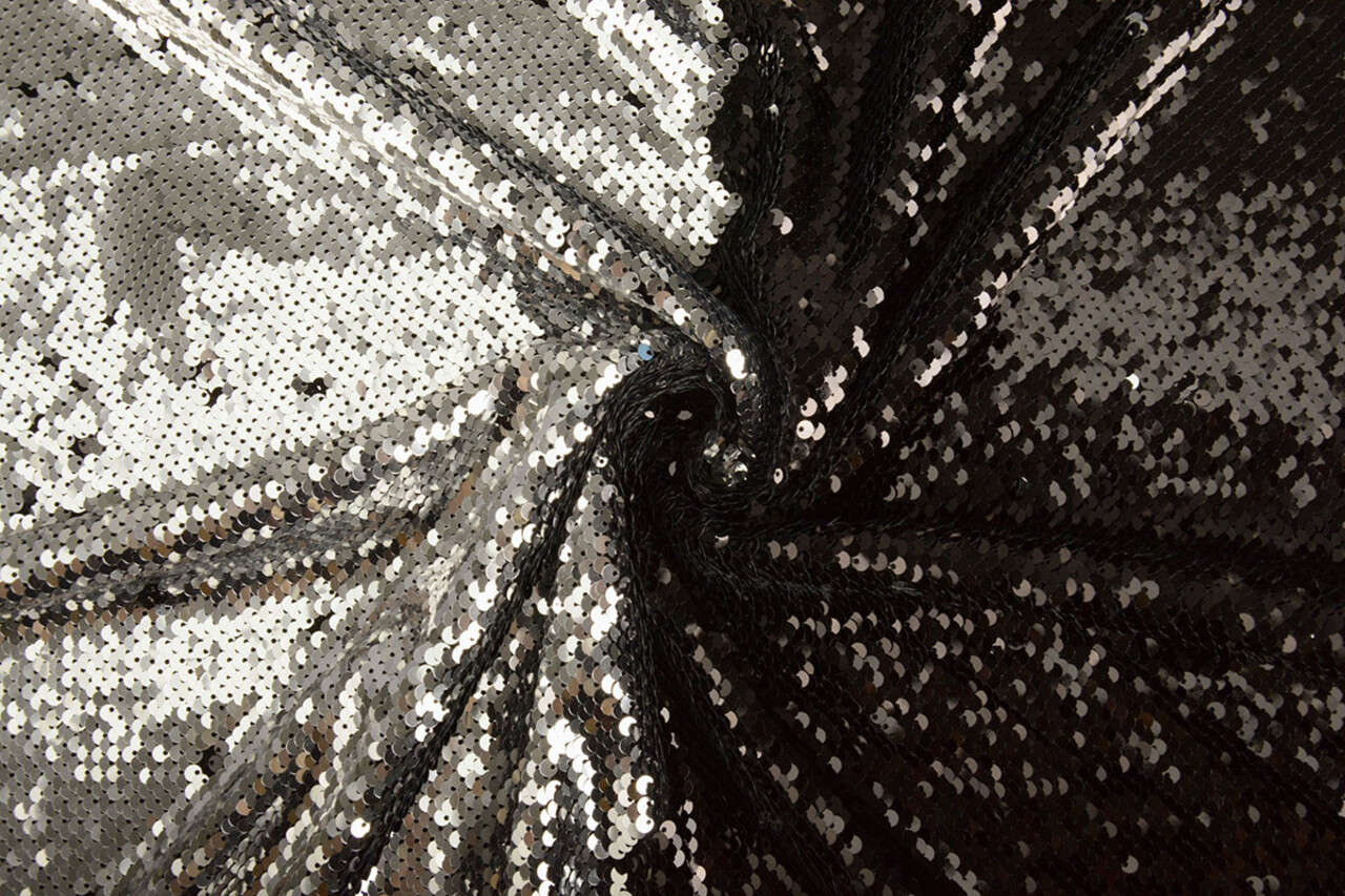 Reversibler Pailletten auf Netz Silber-Schwarz Reversibler Pailletten auf Netz Silber-Schwarz