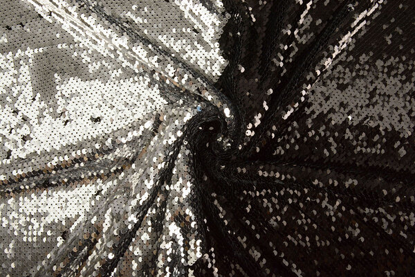 Reversibler Pailletten auf Netz Silber-Schwarz Reversibler Pailletten auf Netz Silber-Schwarz