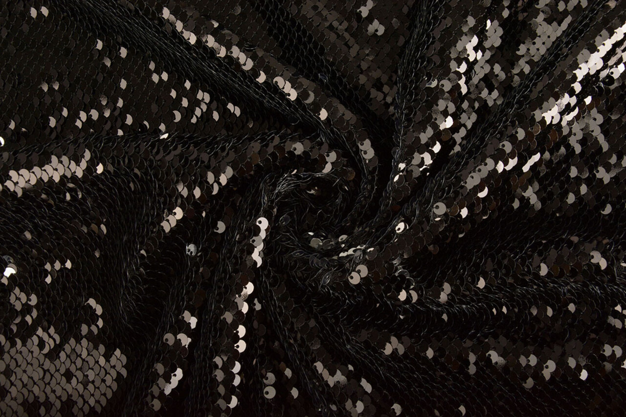 Reversible Lentejuelas sobre Malla Plateado-Negro Reversible Lentejuelas sobre Malla Plateado-Negro