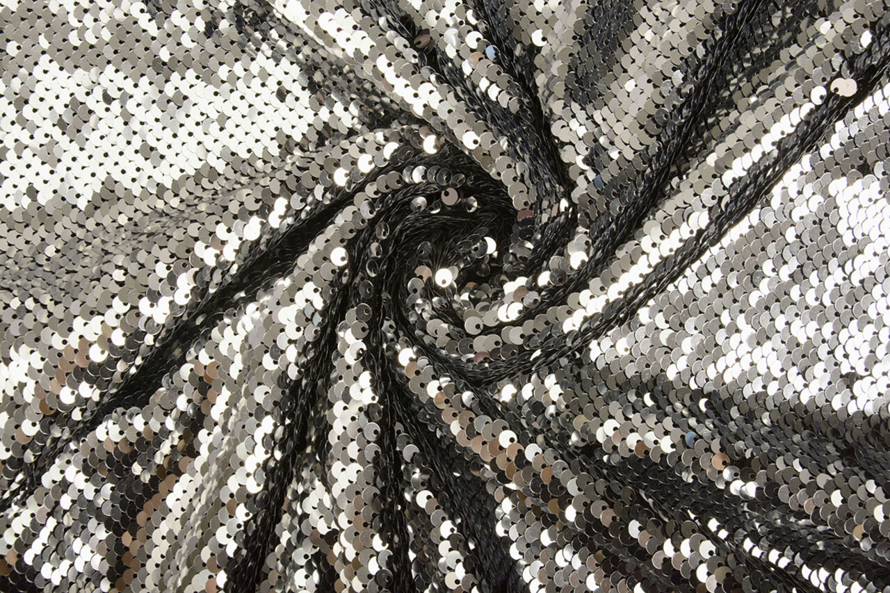 Reversible Lentejuelas sobre Malla Plateado-Negro Reversible Lentejuelas sobre Malla Plateado-Negro