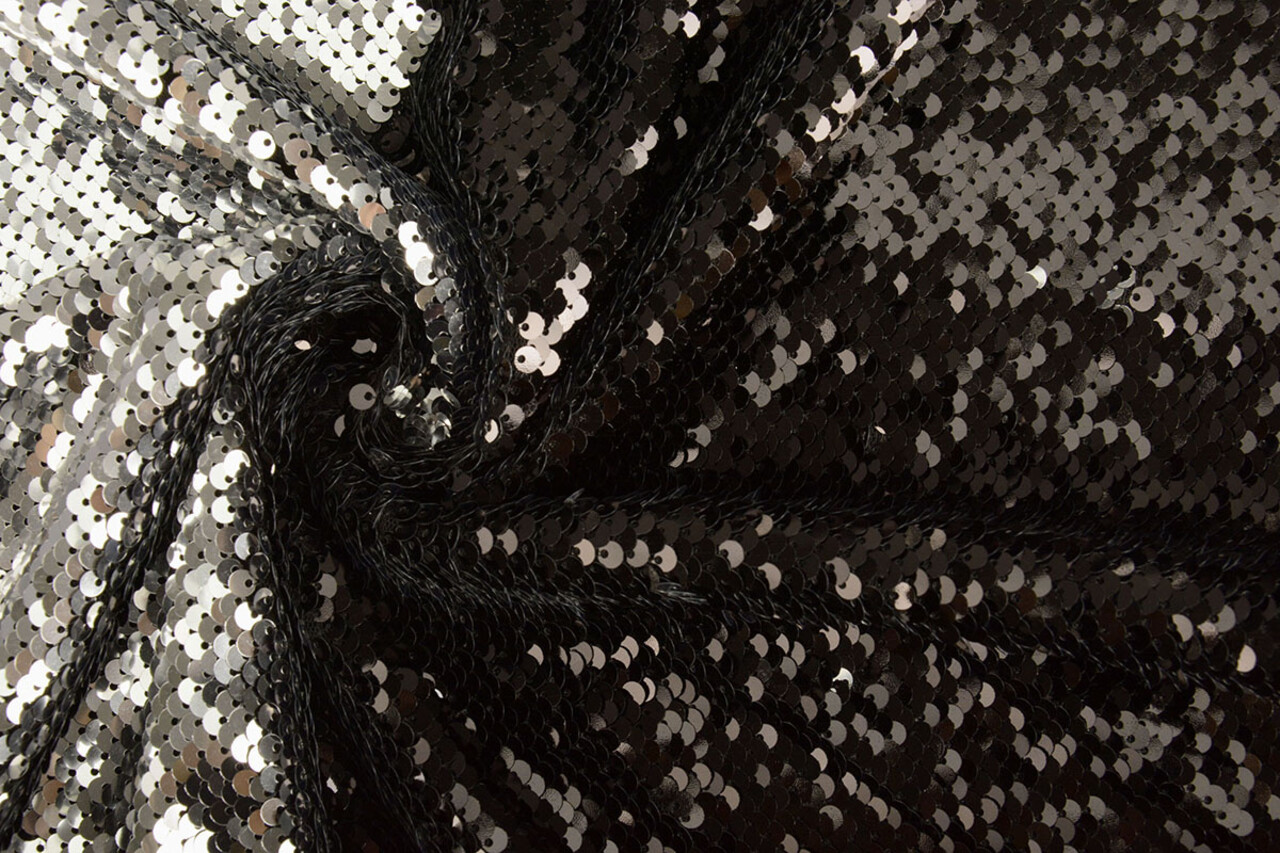 Reversibile Paillettes su Mesh Argento-Nero Reversibile Paillettes su Mesh Argento-Nero
