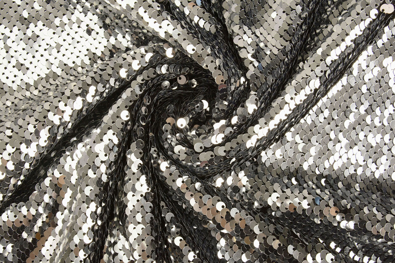 Reversibile Paillettes su Mesh Argento-Nero Reversibile Paillettes su Mesh Argento-Nero
