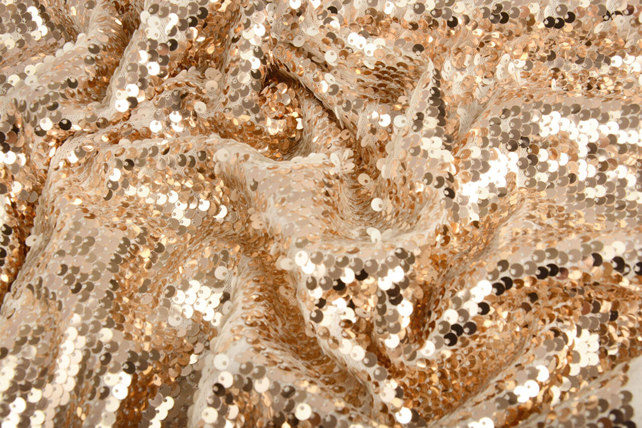 Reversibile Paillettes su Mesh Champagne-Crema Reversibile Paillettes su Mesh Champagne-Crema