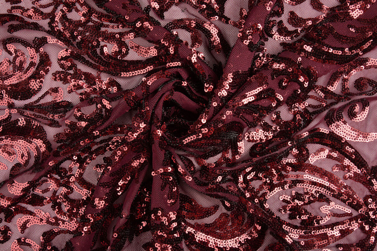 Sequins on Mesh Mila Bordeaux