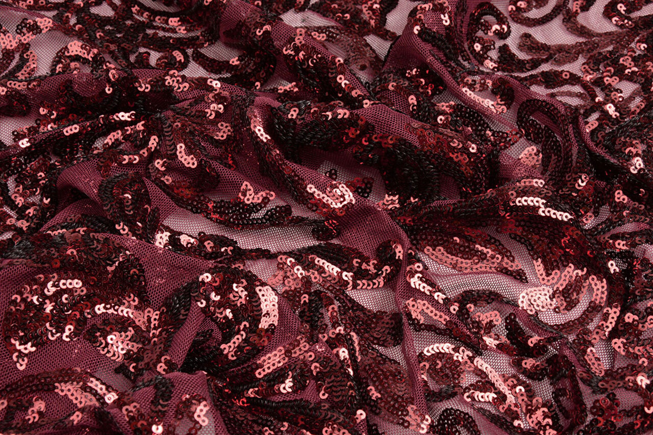 Sequins on Mesh Mila Bordeaux