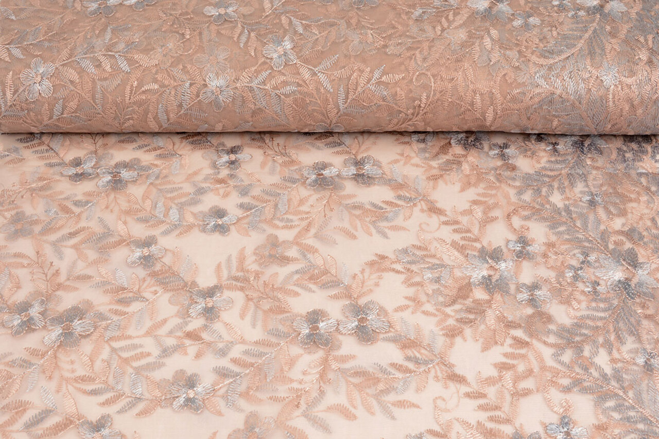 Mesh Geborduurd Adele Poeder Roze - Blauw