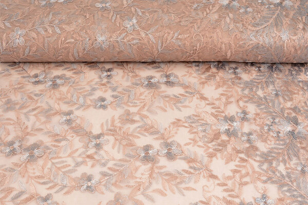 Mesh Embroidered Adele Powder Pink - Blue