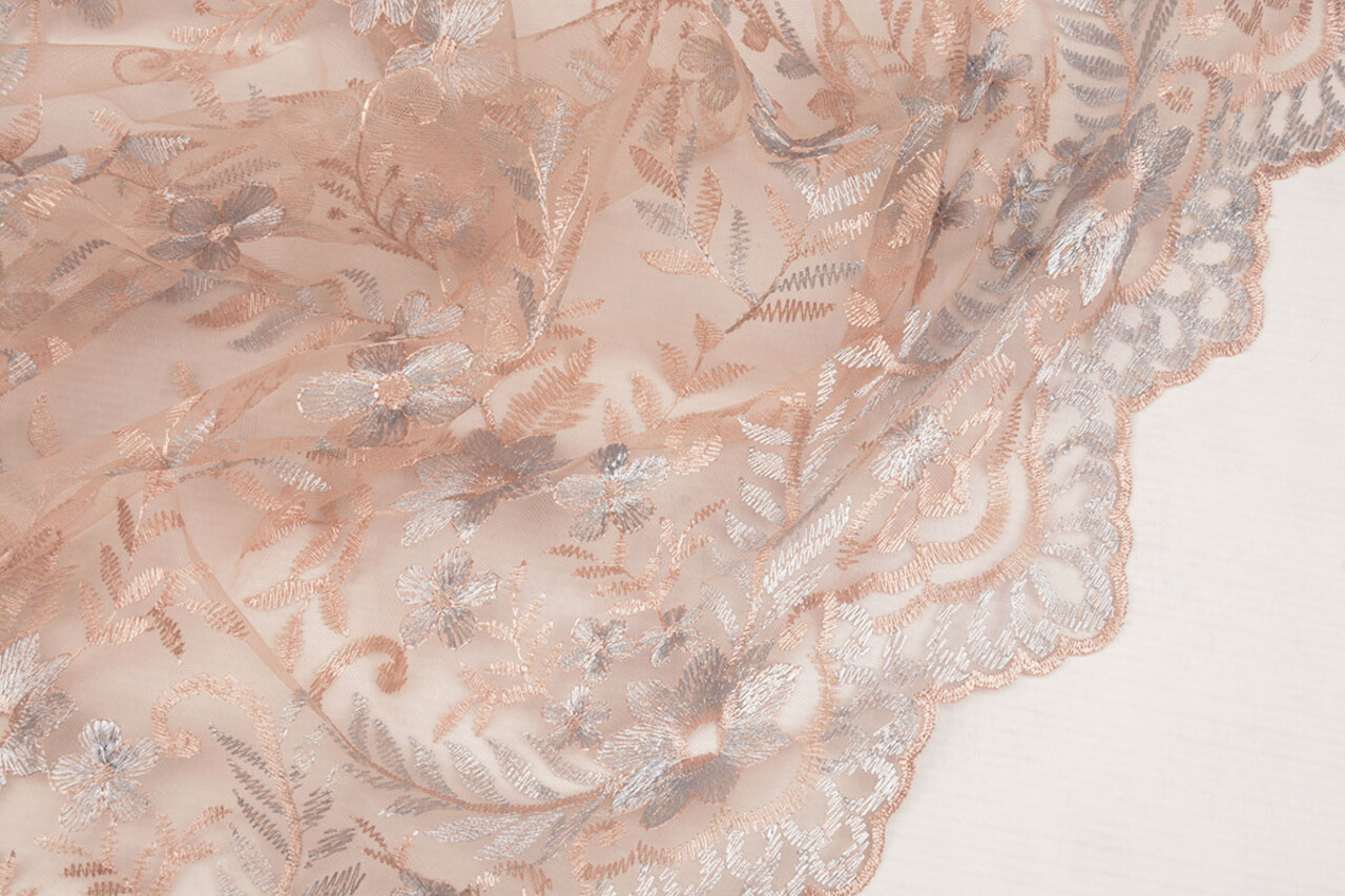 Mesh Embroidered Adele Powder Pink - Blue