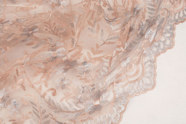 Résille Brodé Adele Rose Poudré - Bleu Résille Brodé Adele Rose Poudré - Bleu