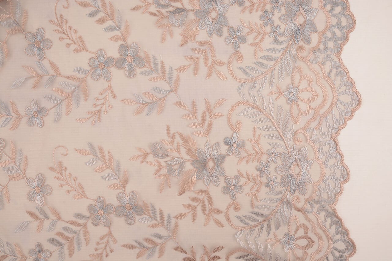 Résille Brodé Adele Rose Poudré - Bleu Résille Brodé Adele Rose Poudré - Bleu