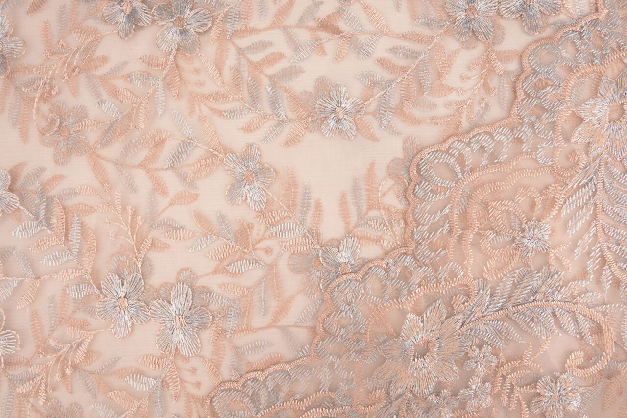 Mesh Embroidered Adele Powder Pink - Blue