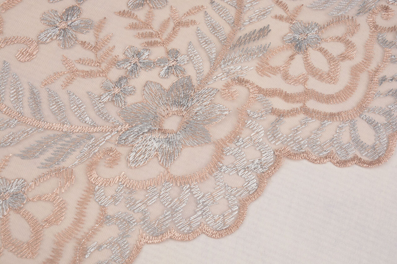 Mesh Embroidered Adele Powder Pink - Blue