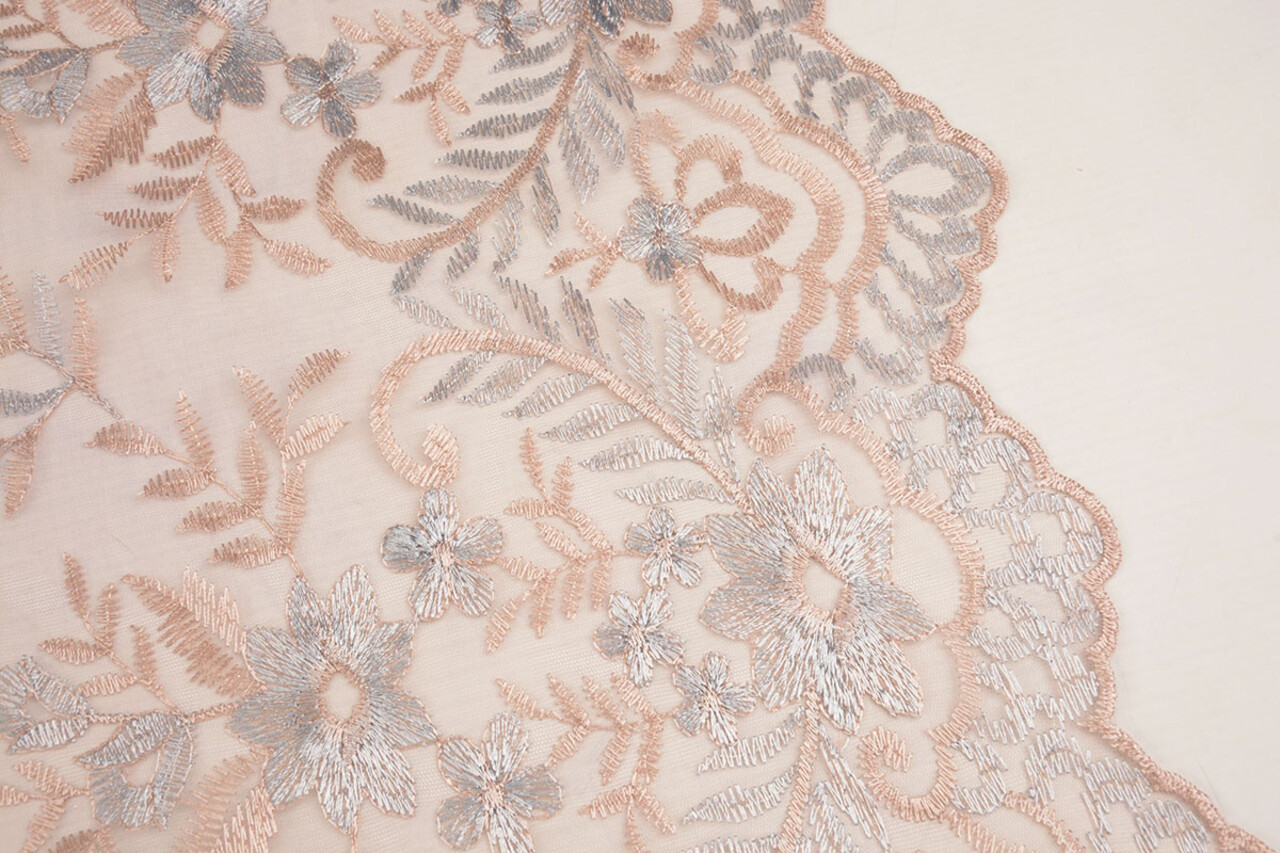 Résille Brodé Adele Rose Poudré - Bleu Résille Brodé Adele Rose Poudré - Bleu