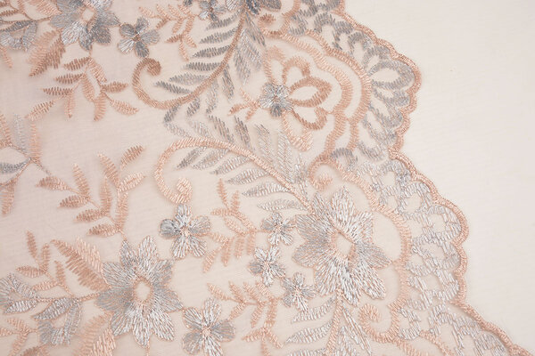 Mesh Embroidered Adele Powder Pink - Blue