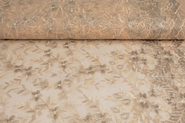 Mesh Embroidered Adele Champagne