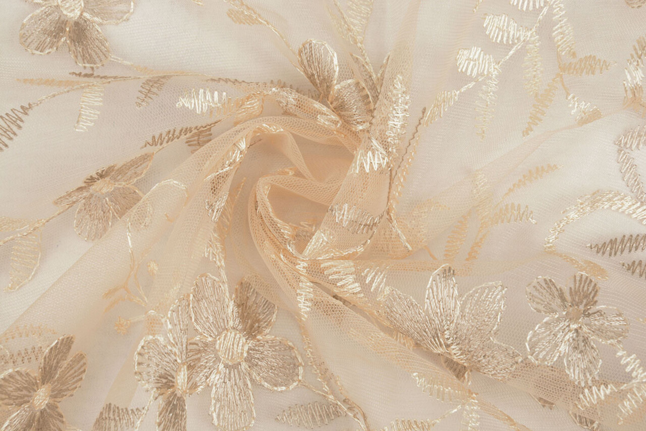 Mesh Geborduurd Adele Champagne