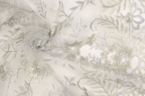 Mesh Ricamato Adele Grigio-Azzurro