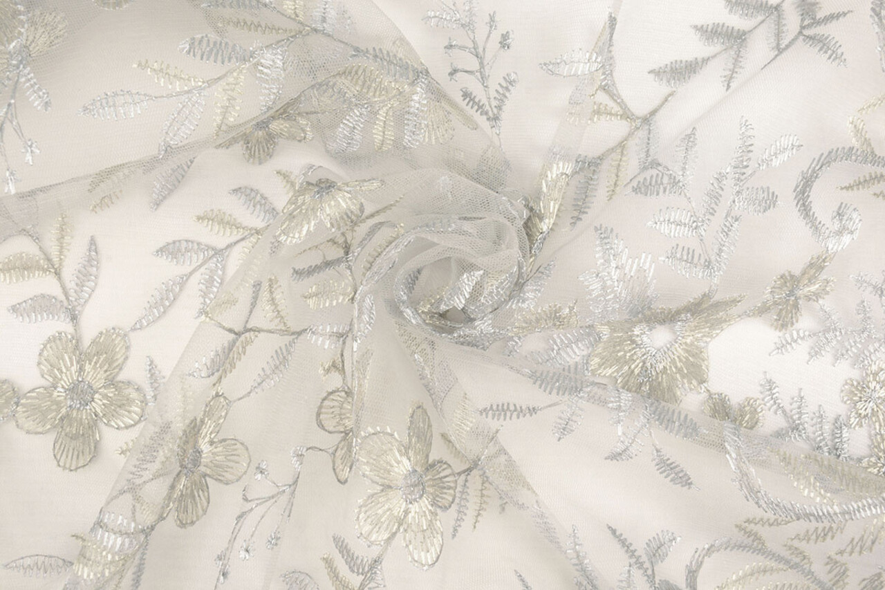 Mesh Embroidered Adele Grey Bleu