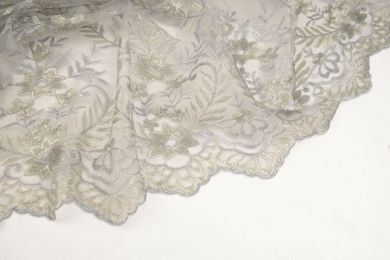 Mesh Ricamato Adele Grigio-Azzurro