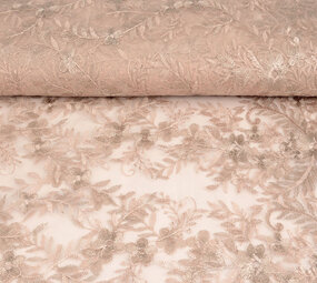 Mesh Geborduurd Adele Poeder Roze - Beige Mesh Geborduurd Adele Poeder Roze - Beige