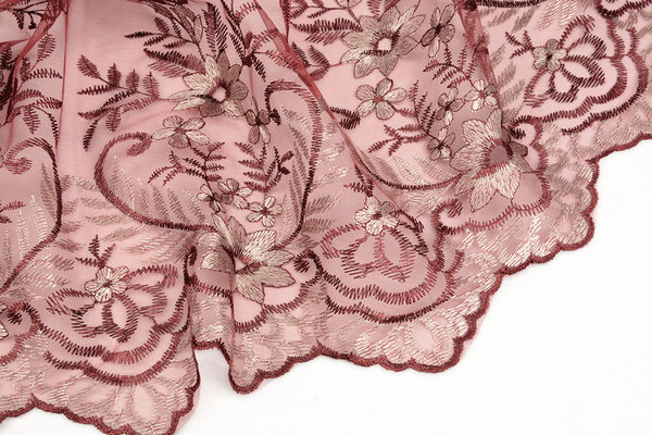 Mesh Embroidered Adele Bordeaux