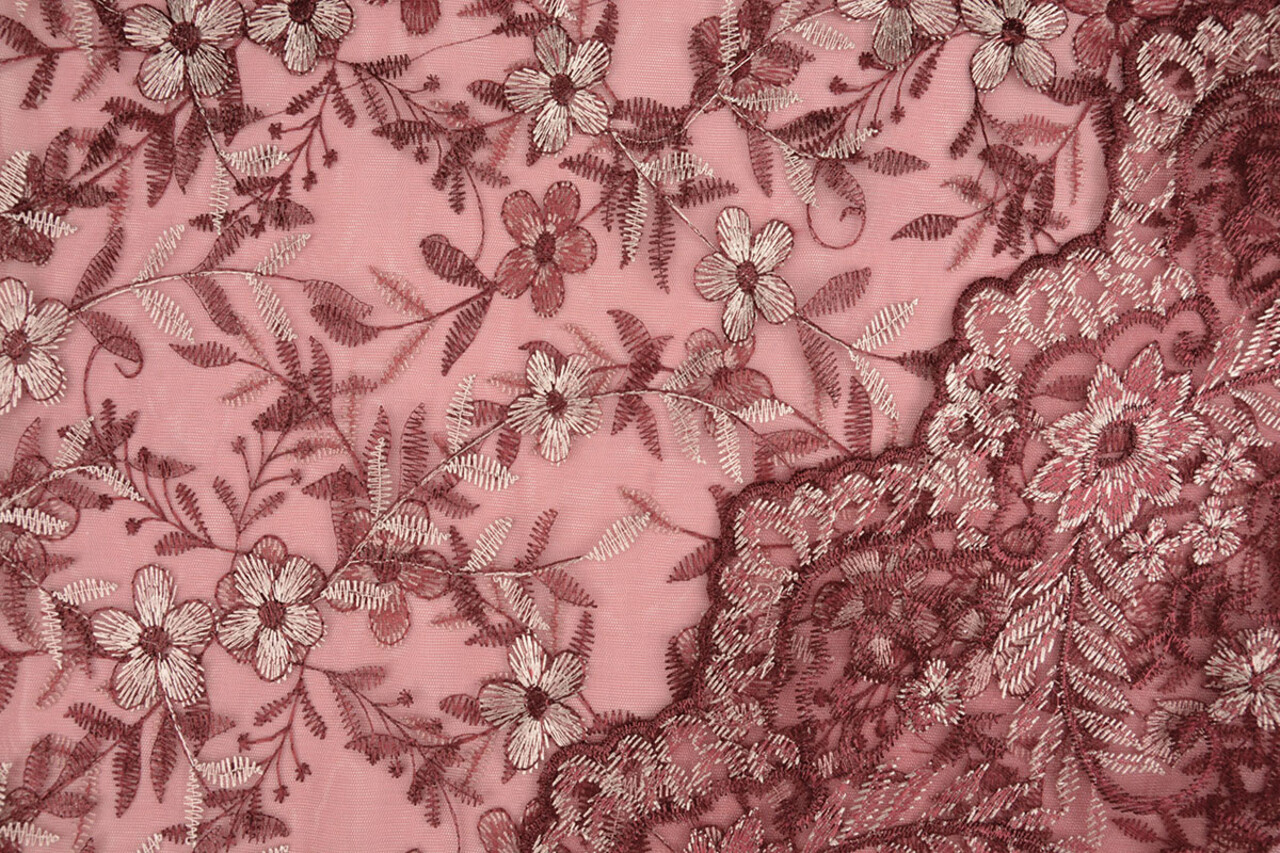 Mesh Embroidered Adele Bordeaux