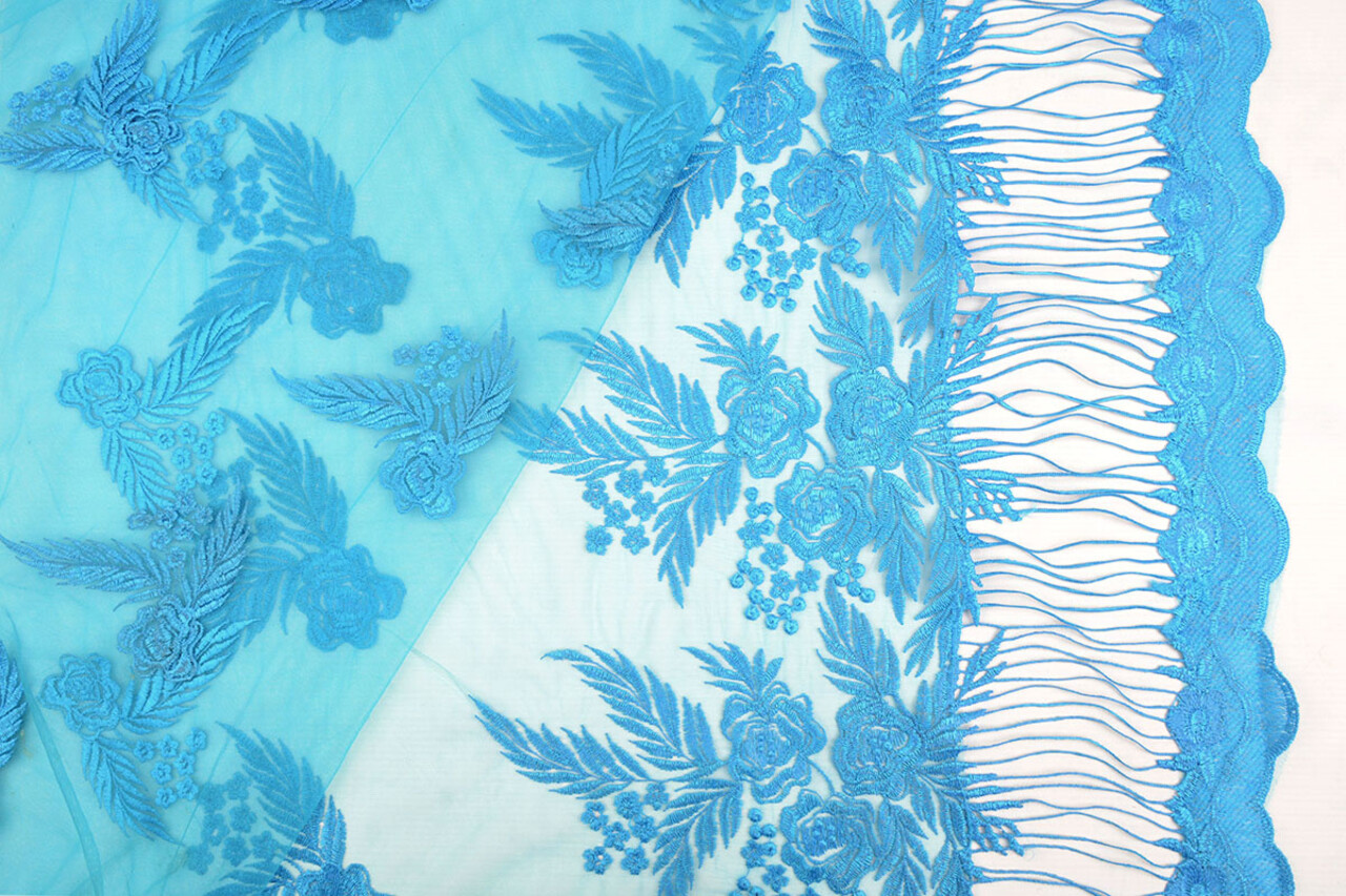 Mesh Geborduurd Agatha Aqua