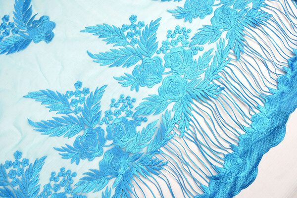 Mesh Geborduurd Agatha Aqua