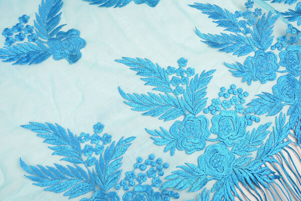 Mesh Geborduurd Agatha Aqua