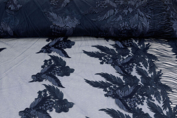 Mesh Geborduurd Agatha Donker Blauw