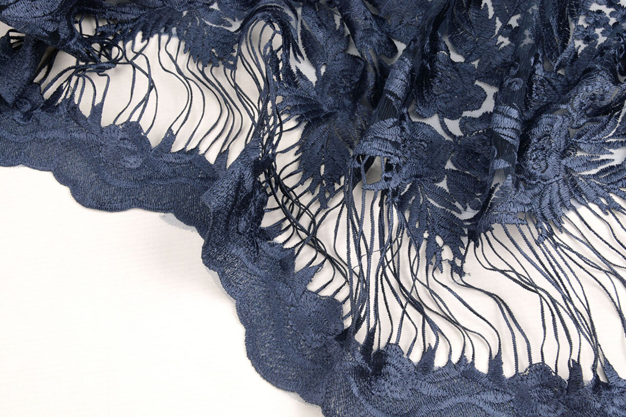 Mesh Geborduurd Agatha Donker Blauw