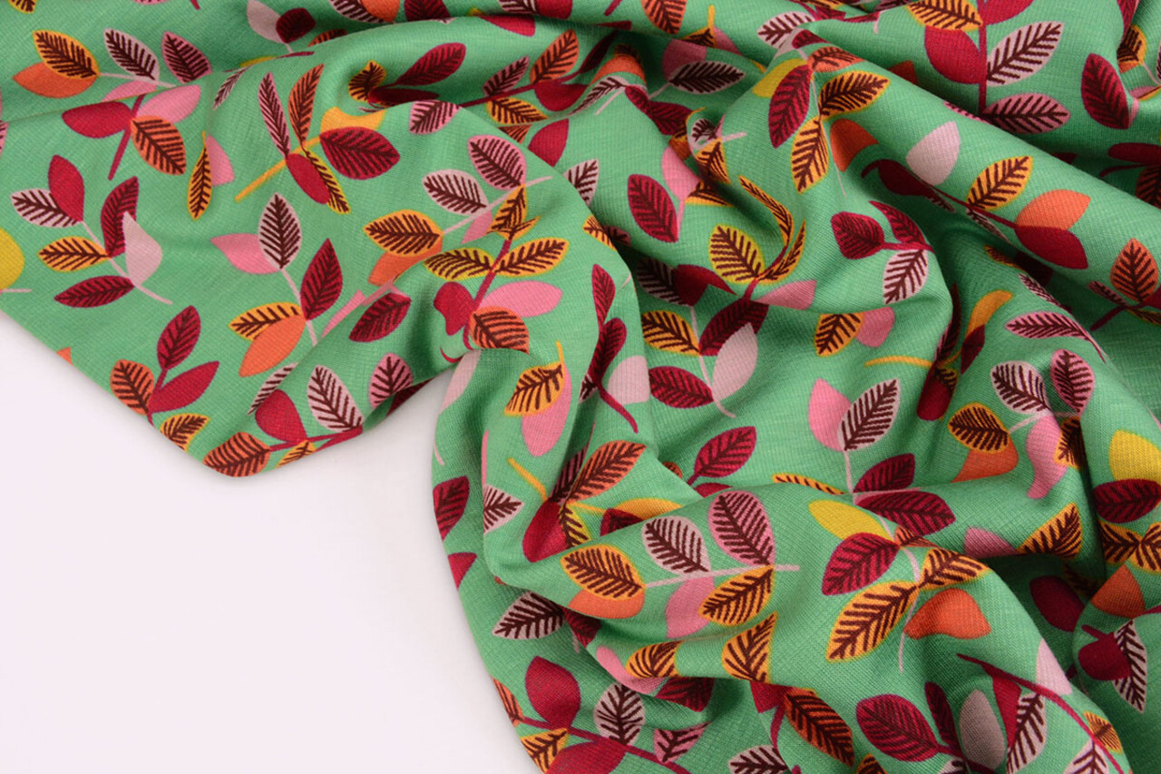 Sweatstoff Alpenfleece Wende Blätter Grün