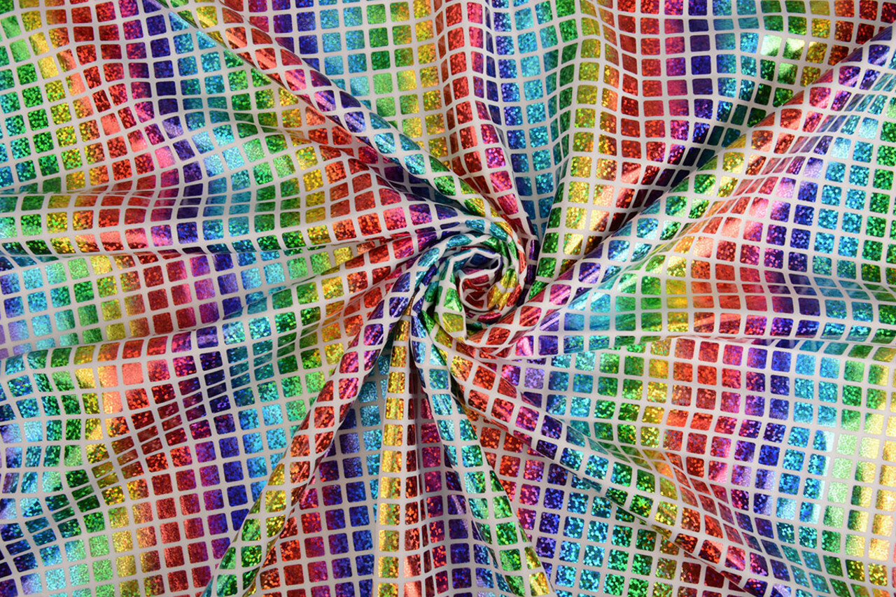 Lamé Regenboog Ruitjes Wit 1