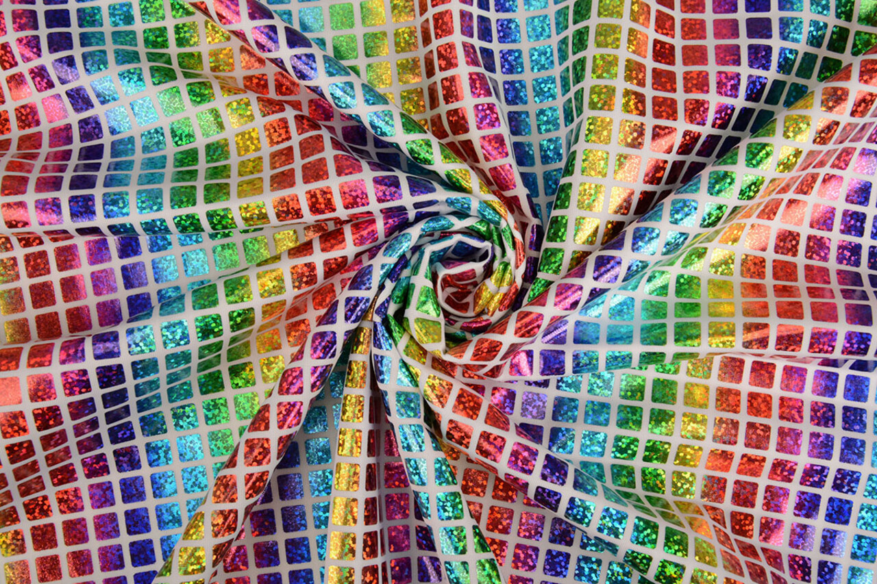 Lamé Regenboog Ruitjes Wit 1