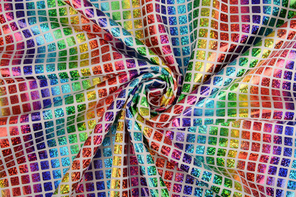 Lamé Regenbogen Karo Weiß 1