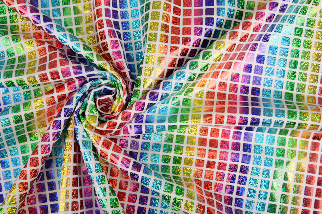 Lamé Regenboog Ruitjes Wit 1