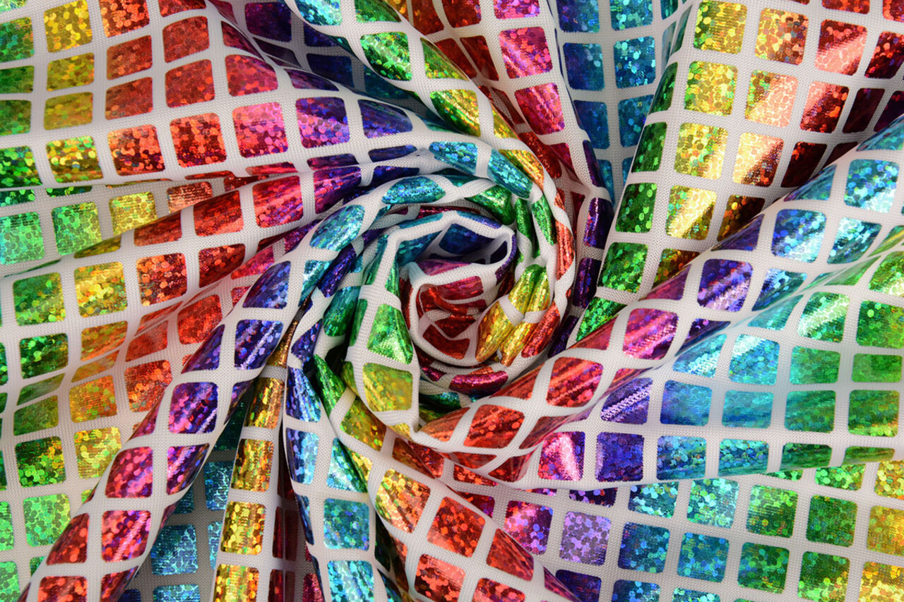 Lamé Regenboog Ruitjes Wit 1