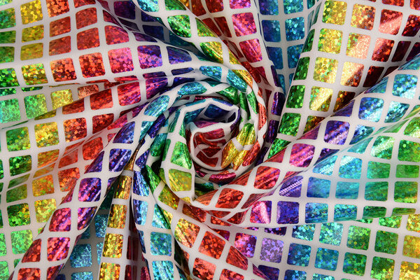 Lamé Regenbogen Karo Weiß 1