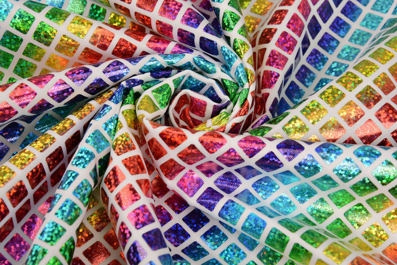 Lamé Regenboog Ruitjes Wit 1