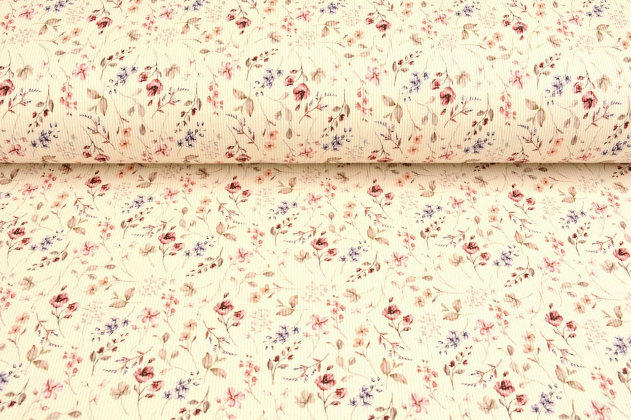 Oeko-Tex® Côtelé Jersey Fleurs Aelan Crème Oeko-Tex® Côtelé Jersey Fleurs Aelan Crème