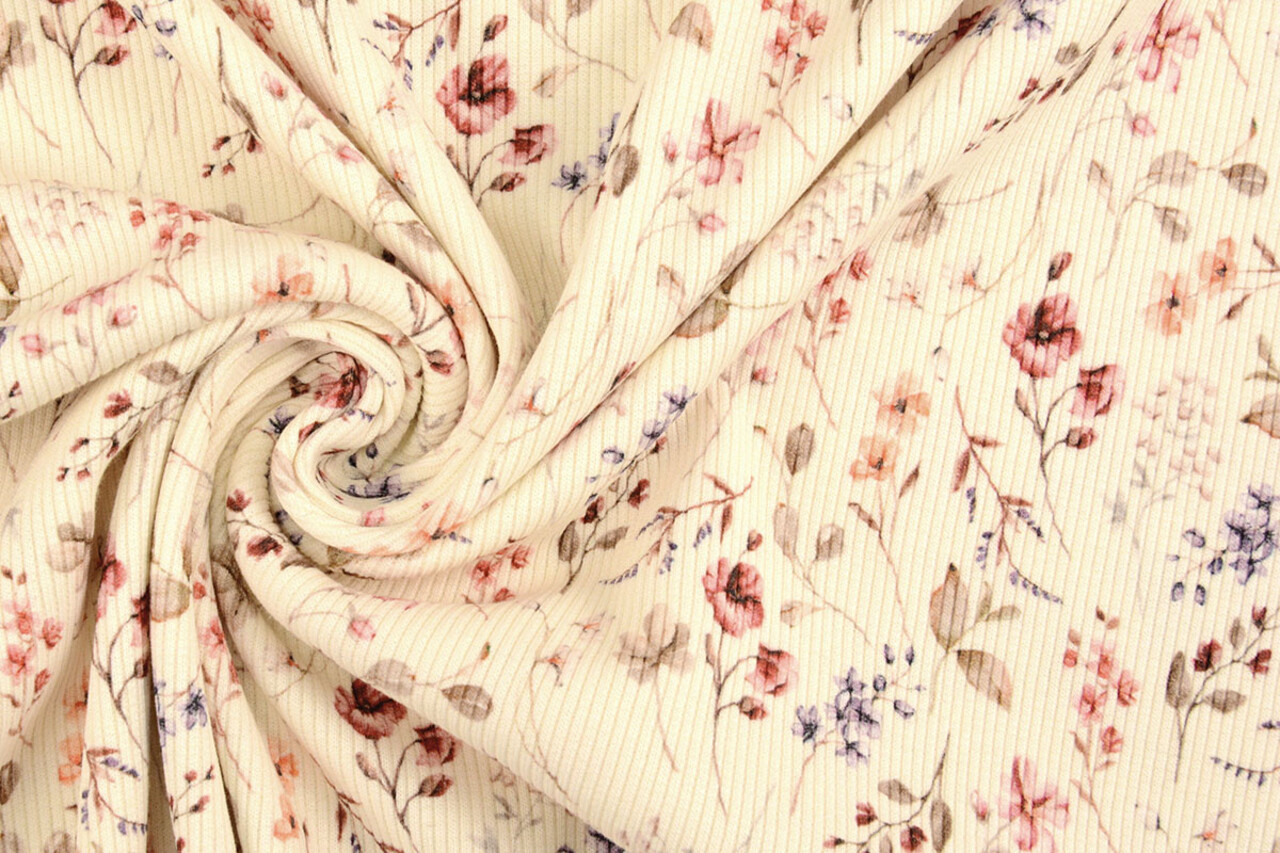 Oeko-Tex® Côtelé Jersey Fleurs Aelan Crème Oeko-Tex® Côtelé Jersey Fleurs Aelan Crème