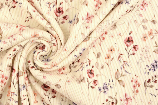 Oeko-Tex® Côtelé Jersey Fleurs Aelan Crème Oeko-Tex® Côtelé Jersey Fleurs Aelan Crème