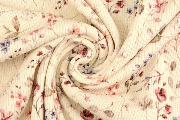 Oeko-Tex® Côtelé Jersey Fleurs Aelan Crème Oeko-Tex® Côtelé Jersey Fleurs Aelan Crème