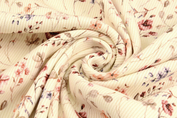 Oeko-Tex®  Rib Jersey Flowers Aelan Creme