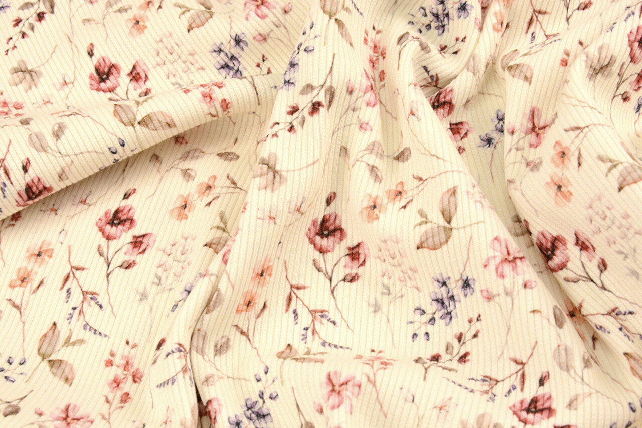 Oeko-Tex® Ripp Jersey Blumen Aelan Creme Oeko-Tex® Ripp Jersey Blumen Aelan Creme