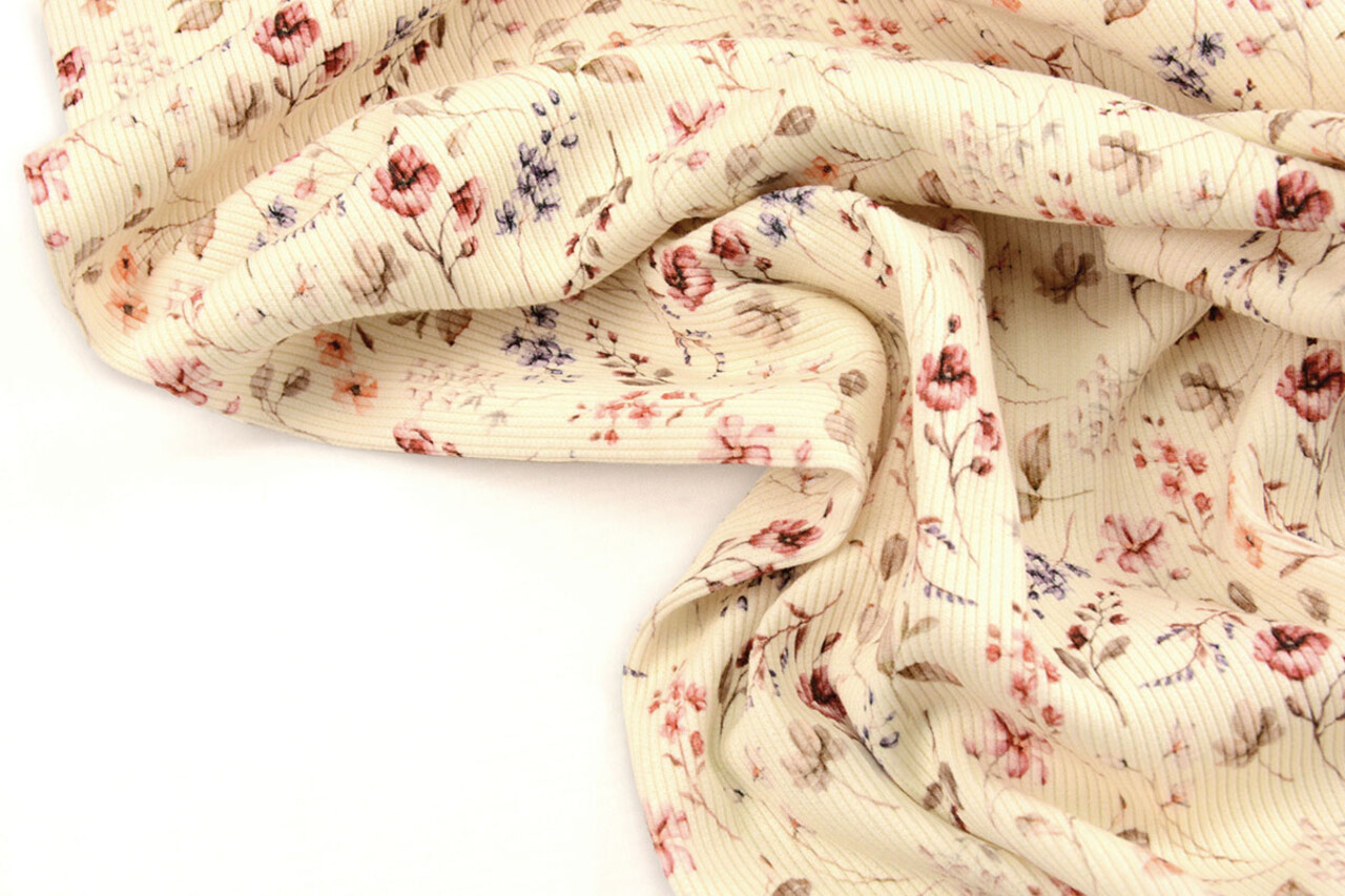 Oeko-Tex® Ripp Jersey Blumen Aelan Creme Oeko-Tex® Ripp Jersey Blumen Aelan Creme