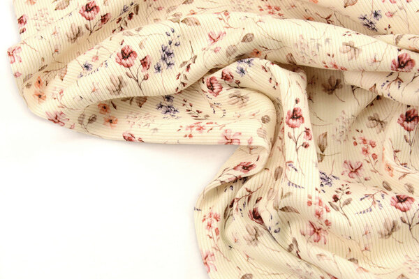 Oeko-Tex®  Rib Jersey Bloemen Aelan Creme