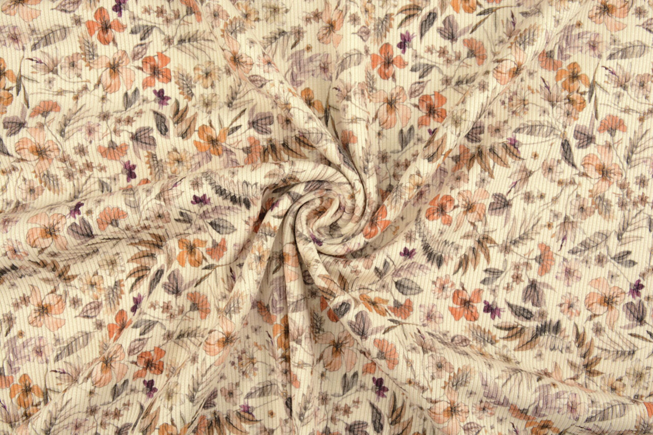 Oeko-Tex® Rib Jersey Bloemen Lexia Creme Oeko-Tex® Rib Jersey Bloemen Lexia Creme