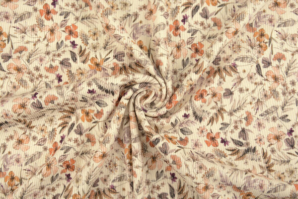Oeko-Tex® Côtelé Jersey Fleurs Lexia Crème Oeko-Tex® Côtelé Jersey Fleurs Lexia Crème