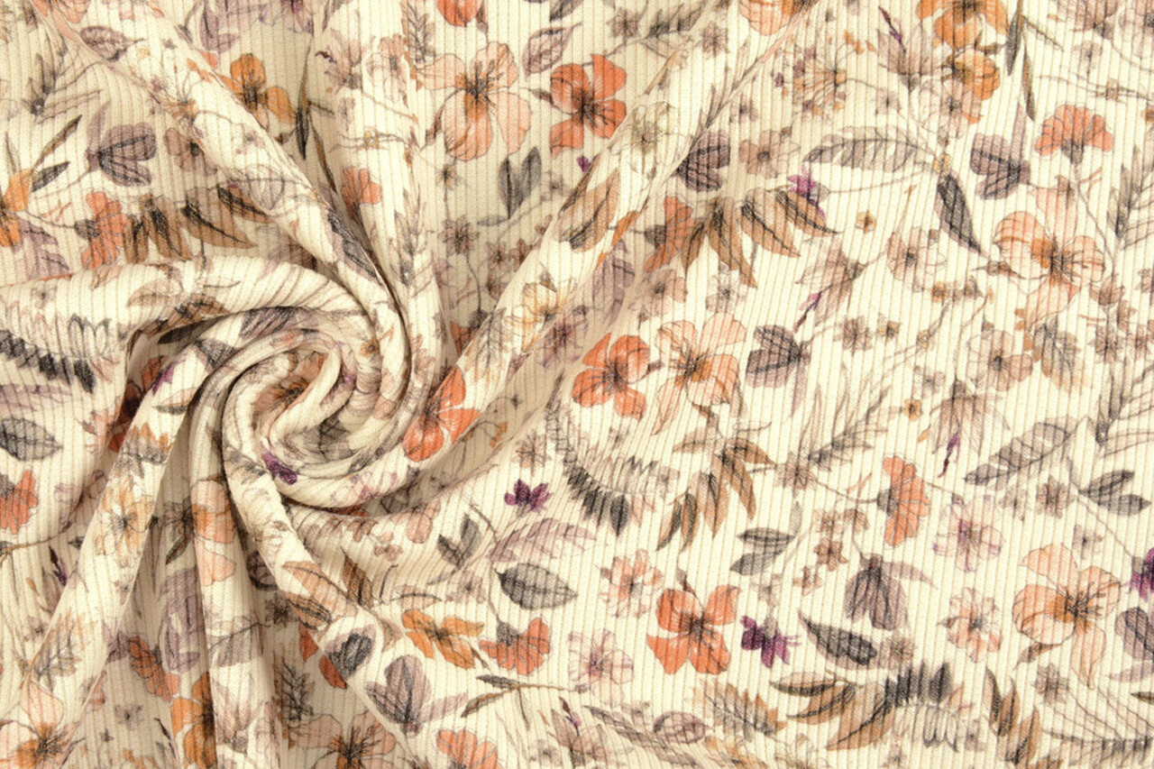 Oeko-Tex® Ripp Jersey Blumen Lexia Creme Oeko-Tex® Ripp Jersey Blumen Lexia Creme